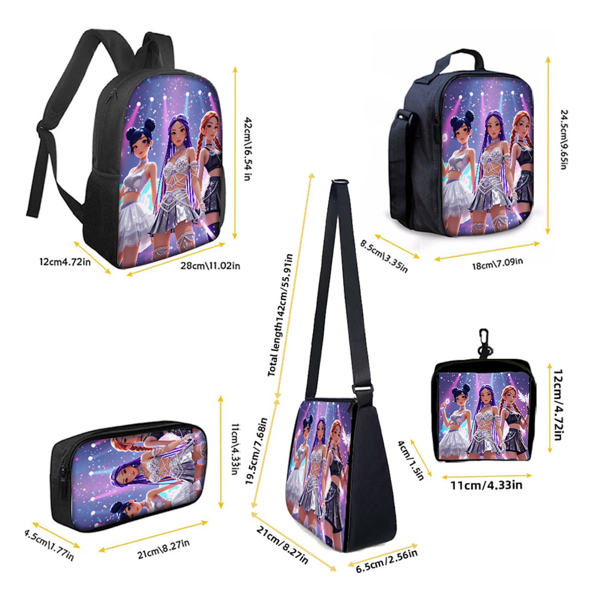 5PCS KPop Demon Hunter Backpack and Lunchbox Pencil Case Bundle Set - ChildAngle
