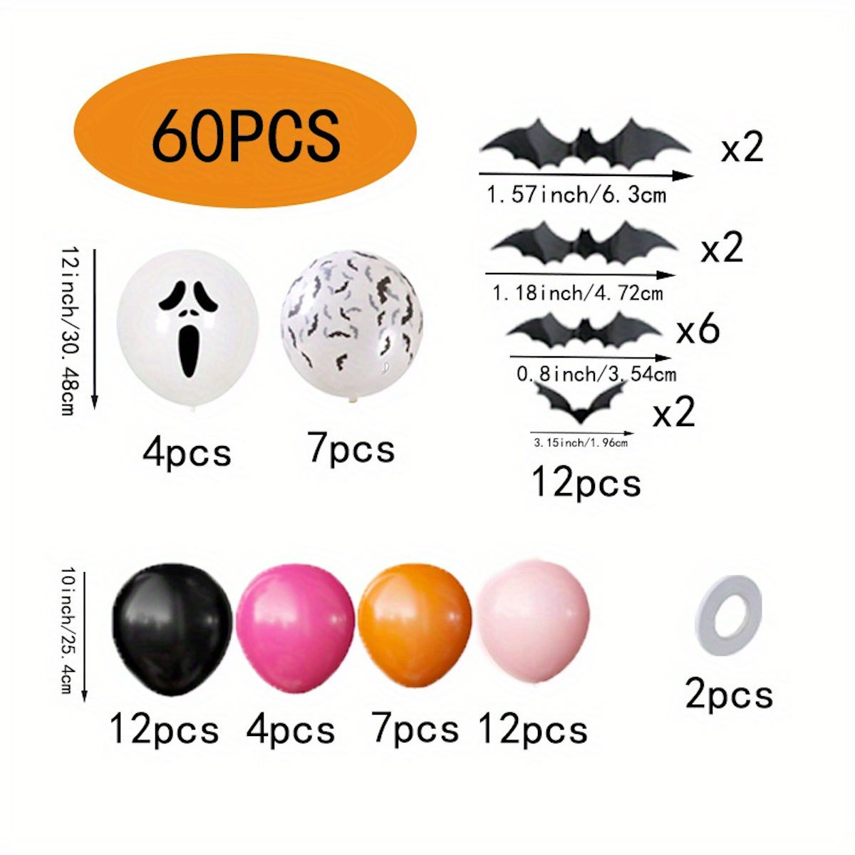 60PCS 12'' Latex Balloon for Halloween Party Colored Balloon Set - ChildAngle