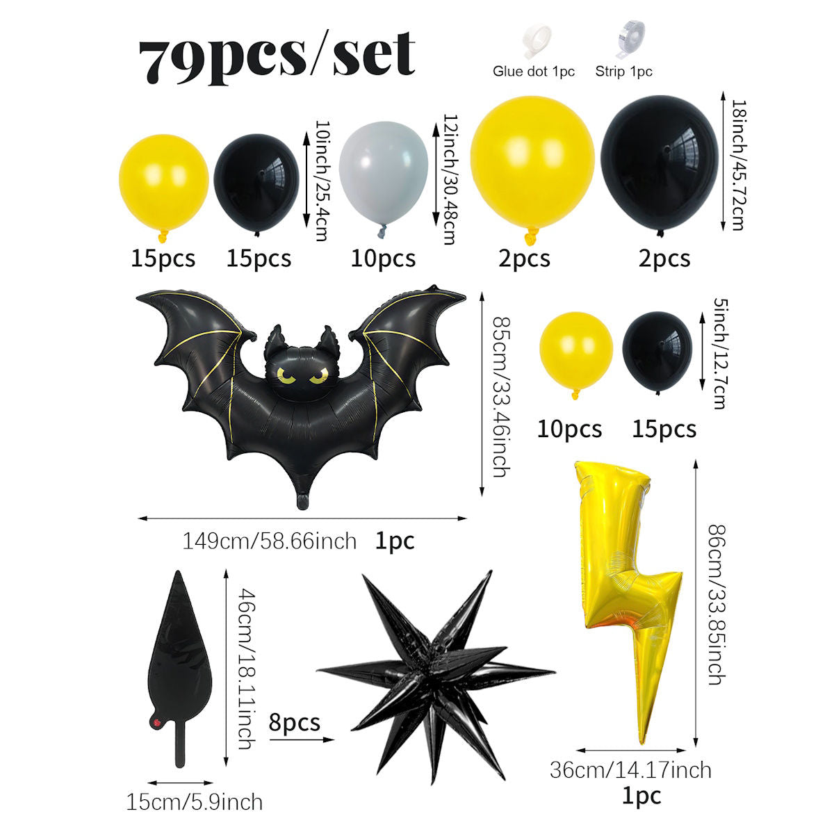 79PCS 60'' Batman Giant Balloon Halloween Bat Balloon Flash Garland Arch Kit - ChildAngle