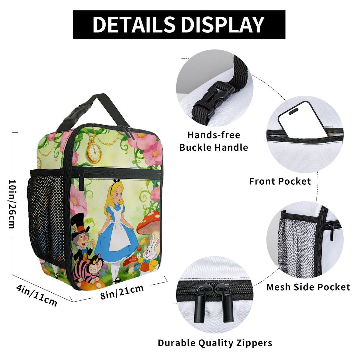 Alice in Wonderland Insulated Lunch Bag Portable Lunch Tote - ChildAngle