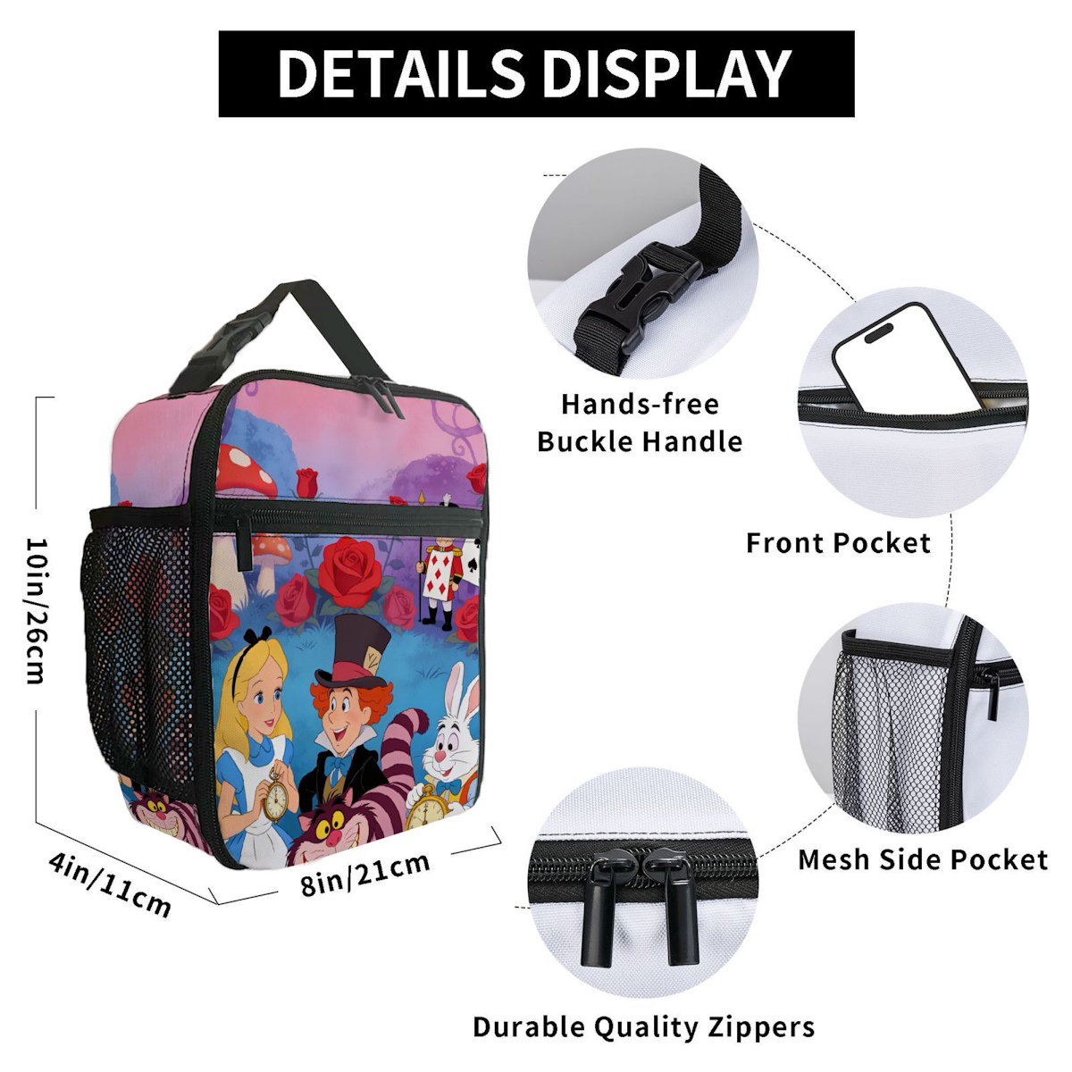 Alice in Wonderland Insulated Lunch Bag Portable Lunch Tote - ChildAngle