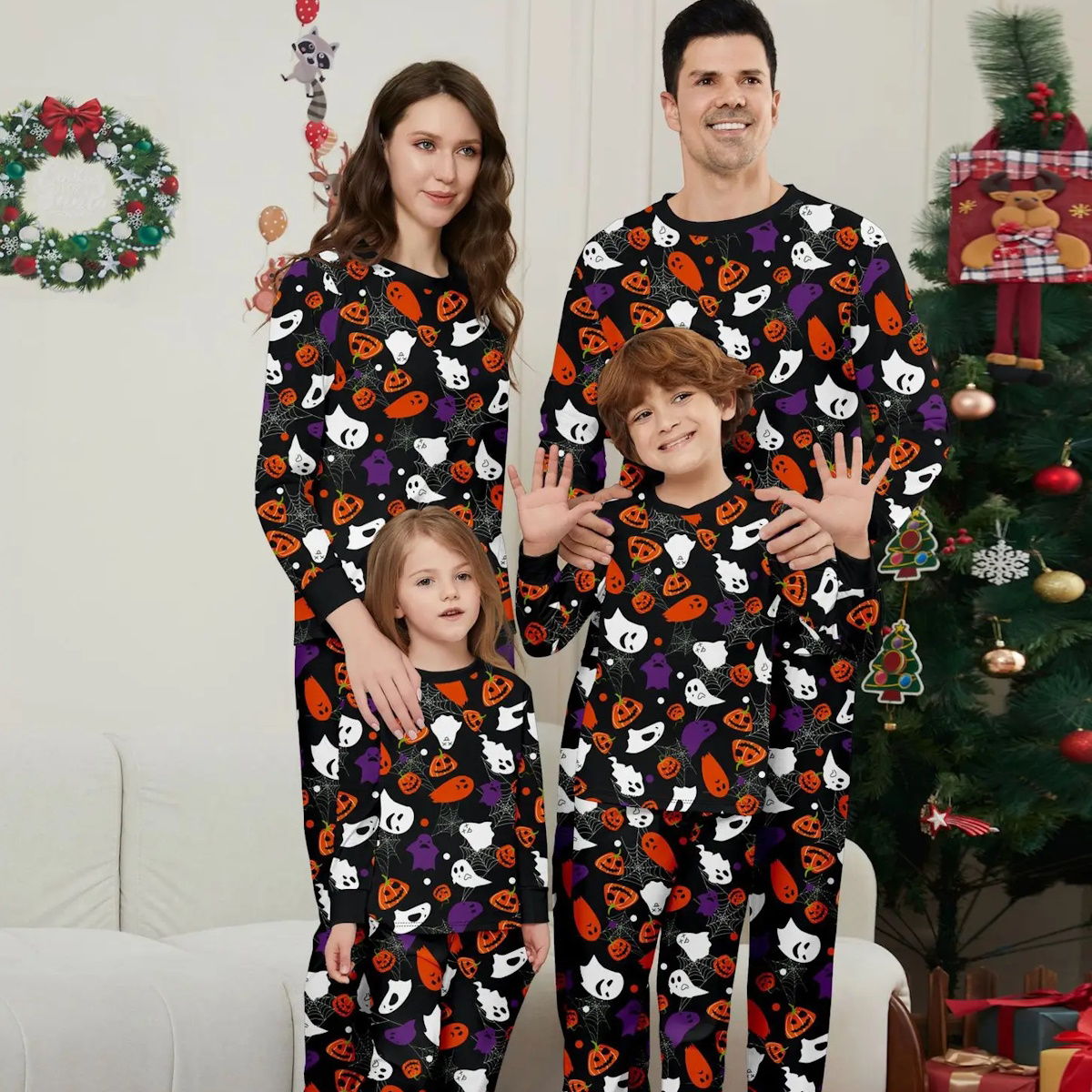 Halloween Family Matching Pajamas Allover Pumpkin Ghost Spiderweb Print Sleepwear Family Look Pyjamas - ChildAngle