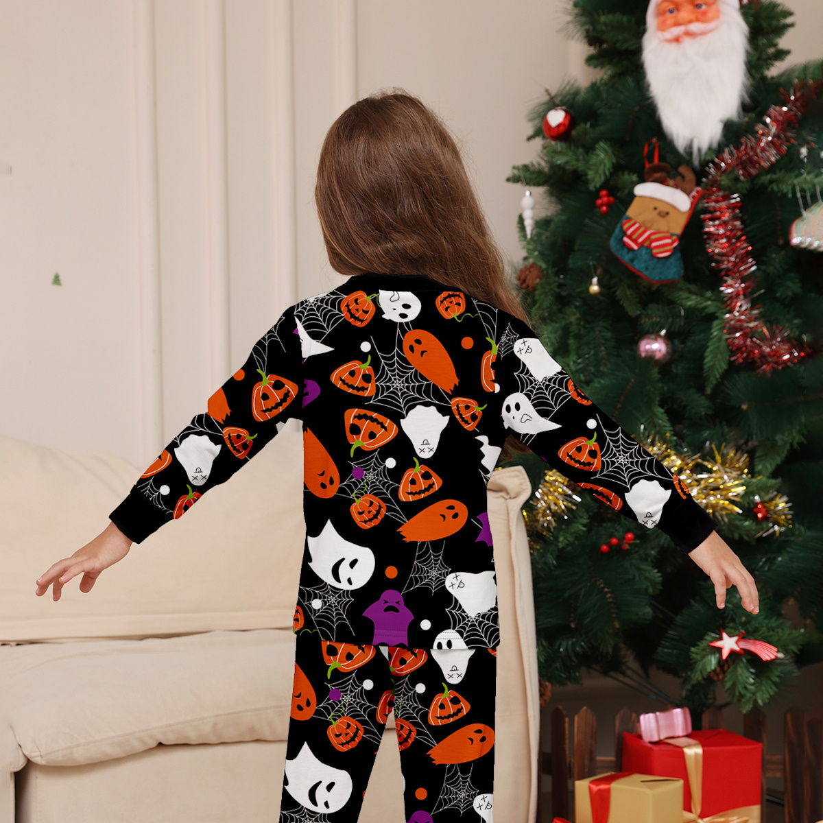 Halloween Family Matching Pajamas Allover Pumpkin Ghost Spiderweb Print Sleepwear Family Look Pyjamas - ChildAngle
