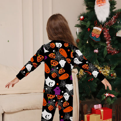 Halloween Family Matching Pajamas Allover Pumpkin Ghost Spiderweb Print Sleepwear Family Look Pyjamas - ChildAngle