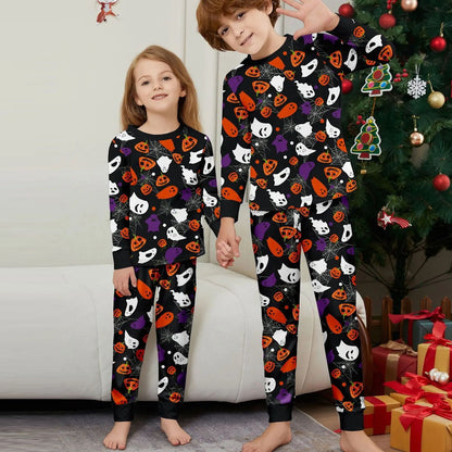 Halloween Family Matching Pajamas Allover Pumpkin Ghost Spiderweb Print Sleepwear Family Look Pyjamas - ChildAngle