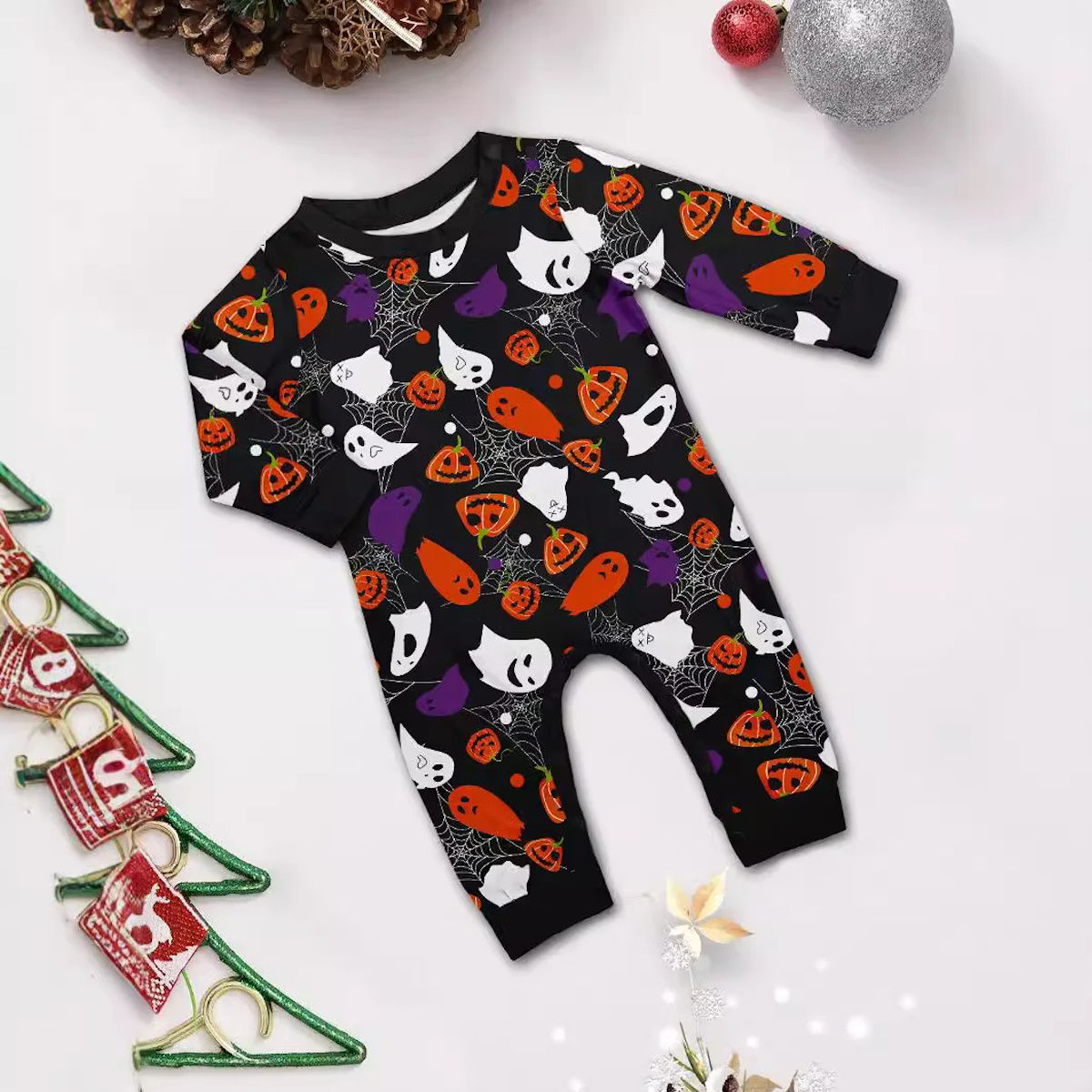 Halloween Family Matching Pajamas Allover Pumpkin Ghost Spiderweb Print Sleepwear Family Look Pyjamas - ChildAngle