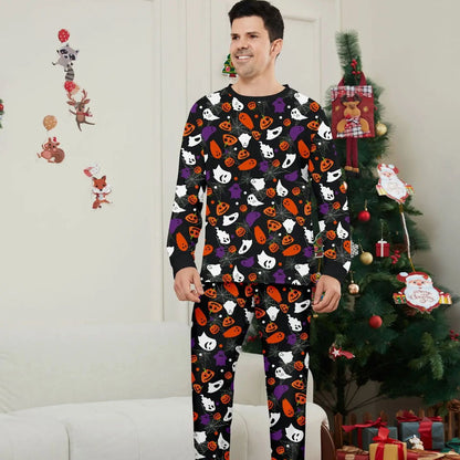 Halloween Family Matching Pajamas Allover Pumpkin Ghost Spiderweb Print Sleepwear Family Look Pyjamas - ChildAngle