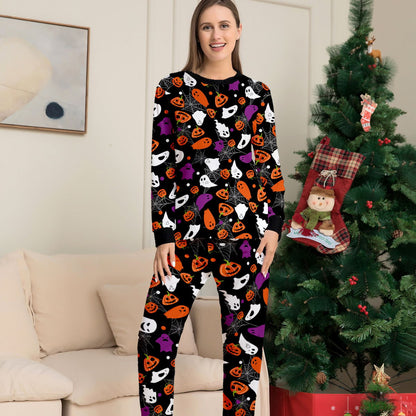 Halloween Family Matching Pajamas Allover Pumpkin Ghost Spiderweb Print Sleepwear Family Look Pyjamas - ChildAngle