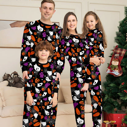 Halloween Family Matching Pajamas Allover Pumpkin Ghost Spiderweb Print Sleepwear Family Look Pyjamas - ChildAngle