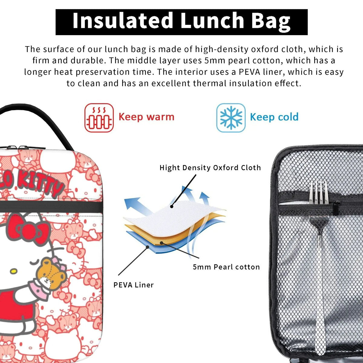 Lovely Hello Kitty Lunch Bags Portable Insulated School Lunch Storage Picnic Bags - ChildAngle