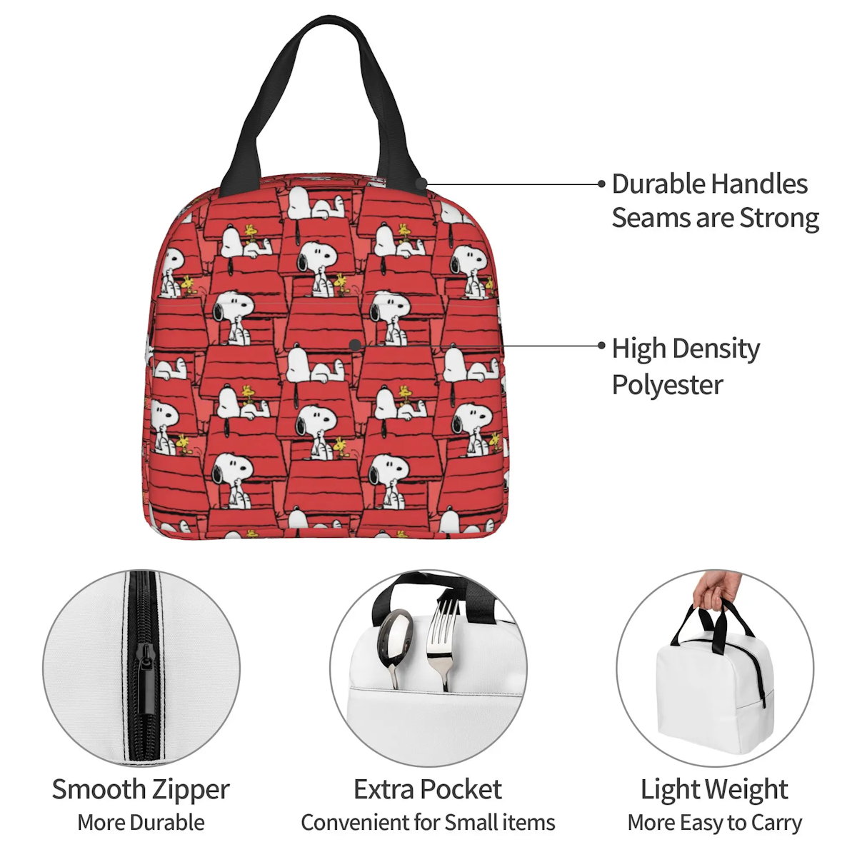 Snoopy Lunch Bag Portable Tote for Lunch - ChildAngle