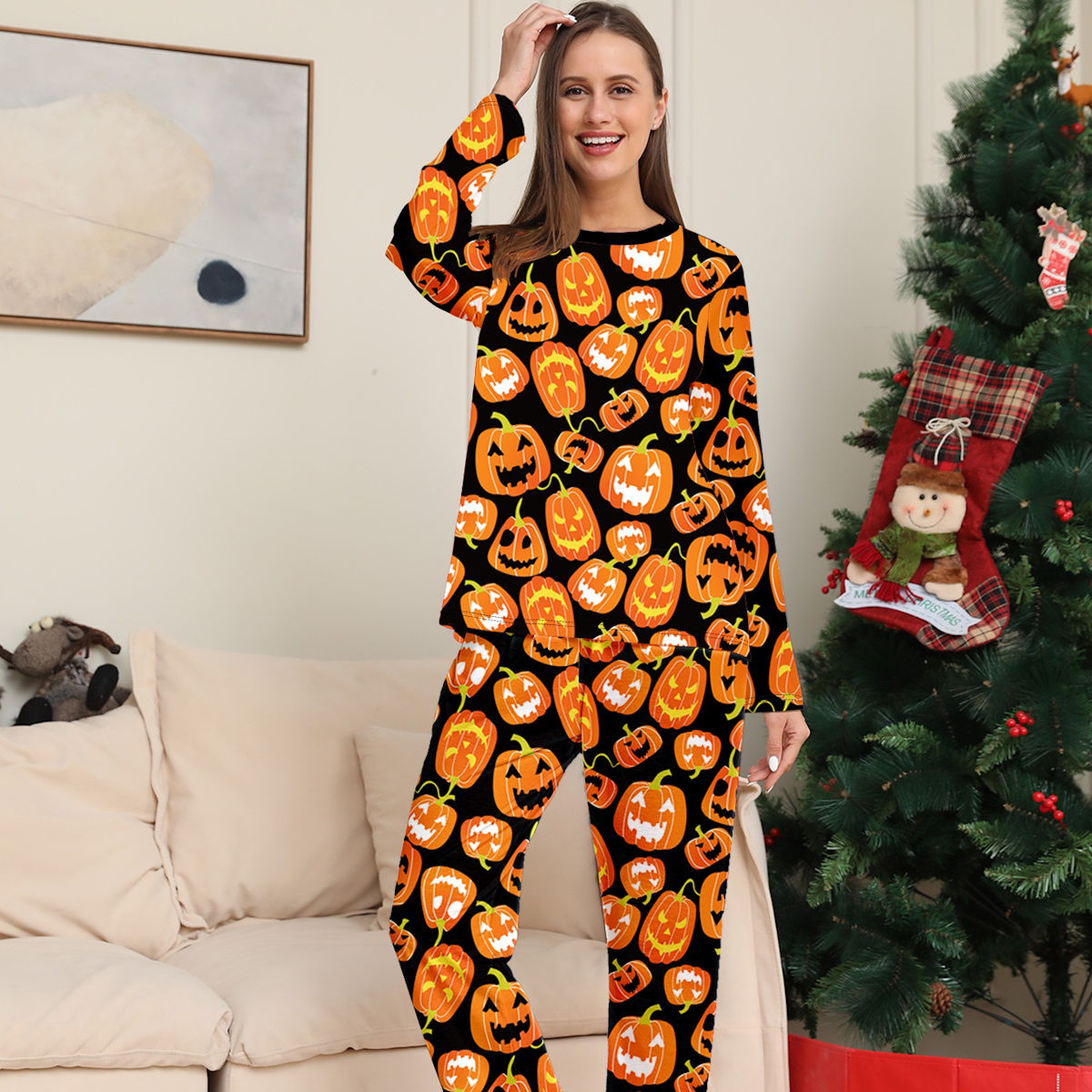 Halloween Family Matching Pajamas Allover Pumpkin Print Sleepwear Family Look Pyjamas - ChildAngle