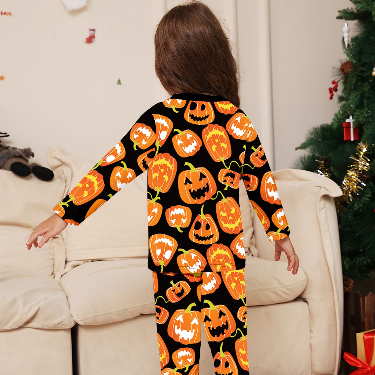 Halloween Family Matching Pajamas Allover Pumpkin Print Sleepwear Family Look Pyjamas - ChildAngle