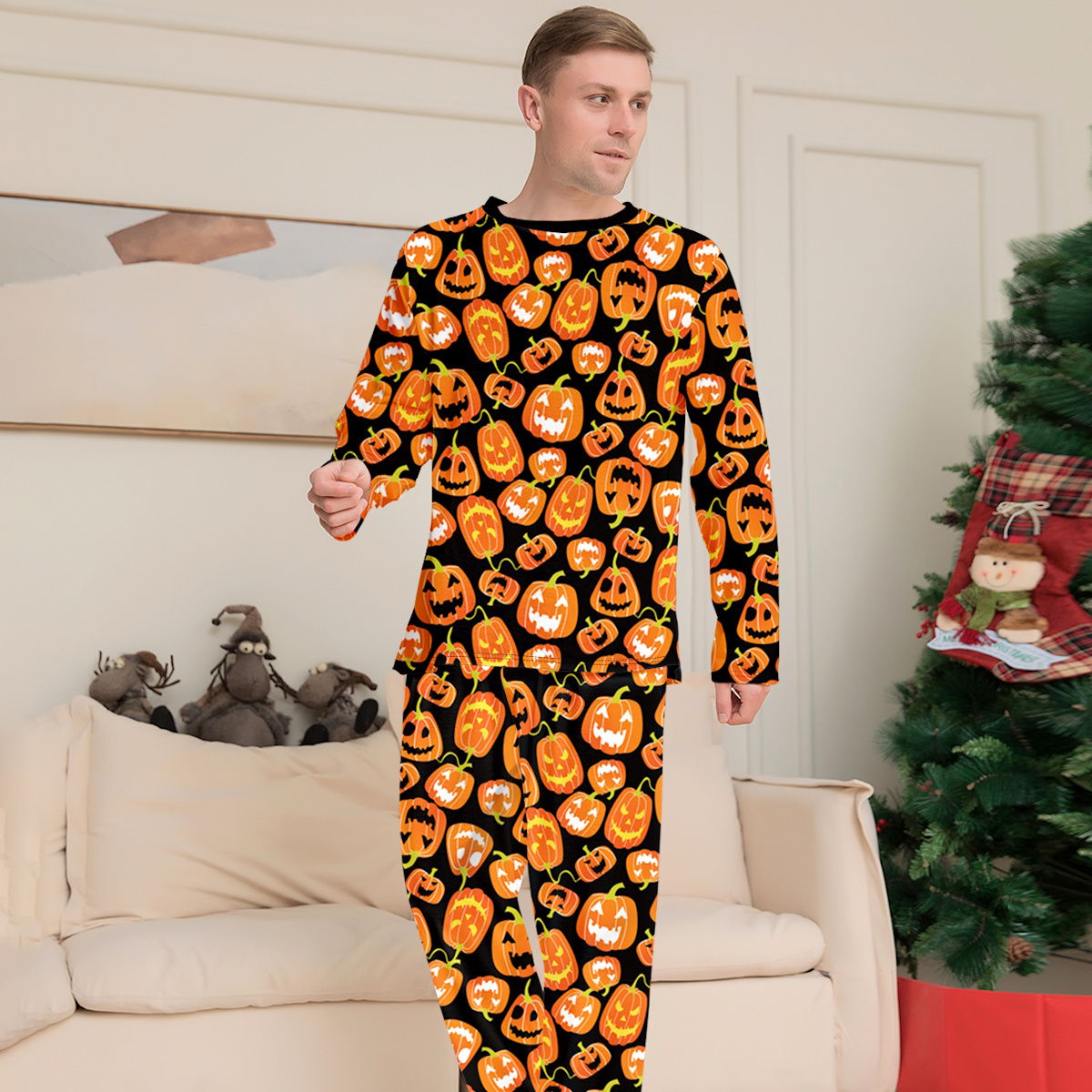 Halloween Family Matching Pajamas Allover Pumpkin Print Sleepwear Family Look Pyjamas - ChildAngle