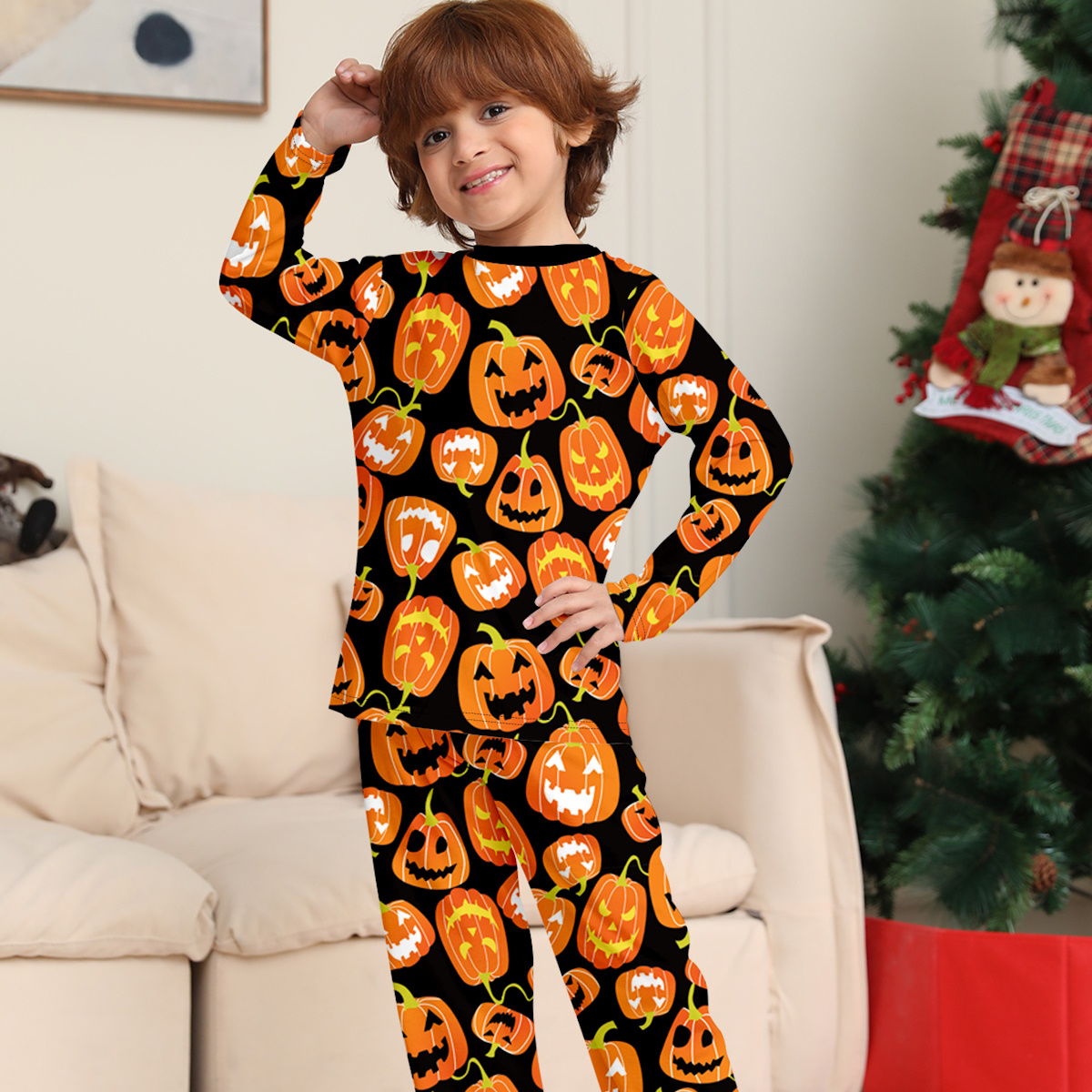 Halloween Family Matching Pajamas Allover Pumpkin Print Sleepwear Family Look Pyjamas - ChildAngle