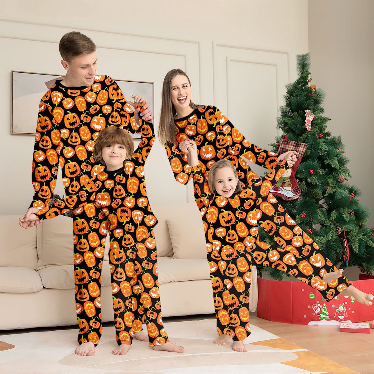 Halloween Family Matching Pajamas Allover Pumpkin Print Sleepwear Family Look Pyjamas - ChildAngle