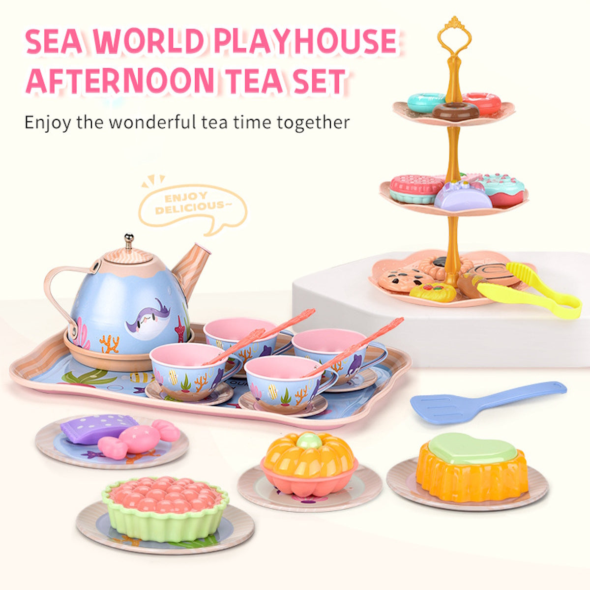 Animal Afternoon Tea Party Pretend Play Toys with Alloy Storage Box - ChildAngle