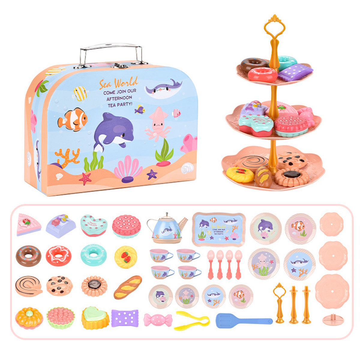 Animal Afternoon Tea Party Pretend Play Toys with Alloy Storage Box - ChildAngle