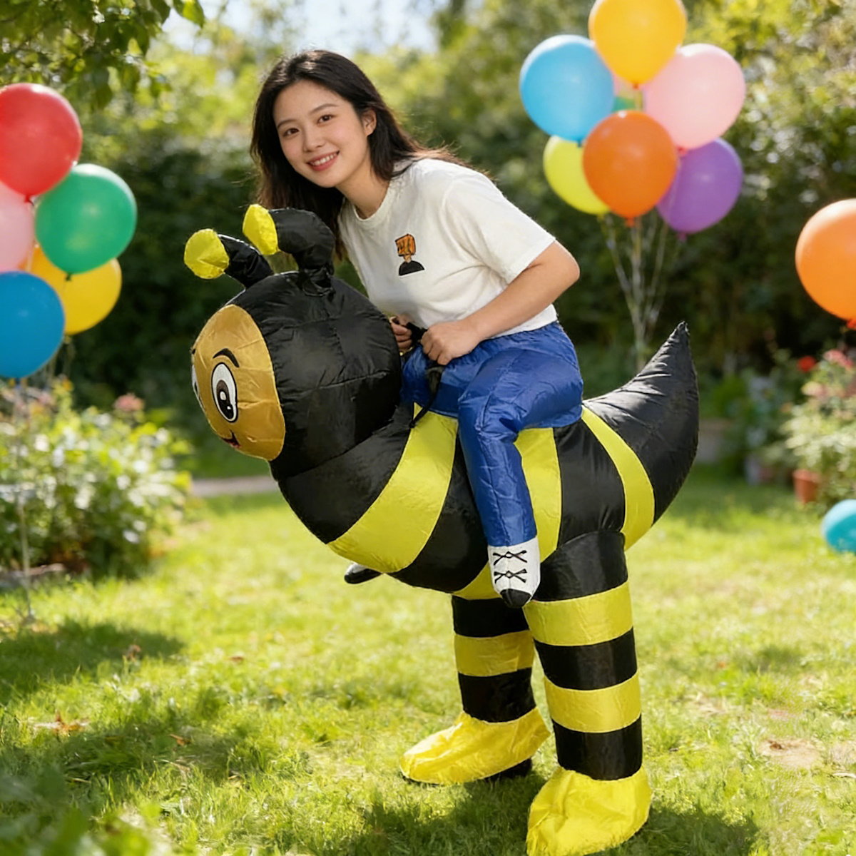 Teens and Adults Animal Riding Inflatable Costumes Riding Rooster Frog Bee Shark - ChildAngle