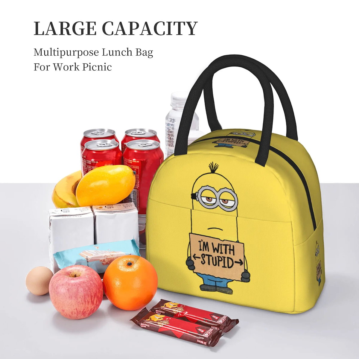 Minion Lunch Bag Large Capacity Wide Zipper Portable Lunch Bag for Students - ChildAngle