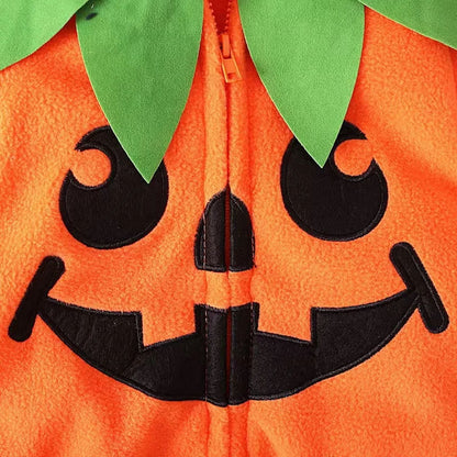 2PCS Newborn Halloween Outfits Fleece Pumpkin Face Hooded Baby Onesies - ChildAngle