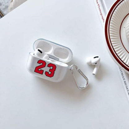 White wireless earbuds with '23' in red  - ChildAngle Basketball AirPods Case for AirPods Pro 3 and earlier devices