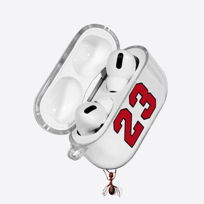 White wireless earbuds with red '23' design in an open case - ChildAngle Basketball AirPods Case for AirPods Pro 3 and earlier devices