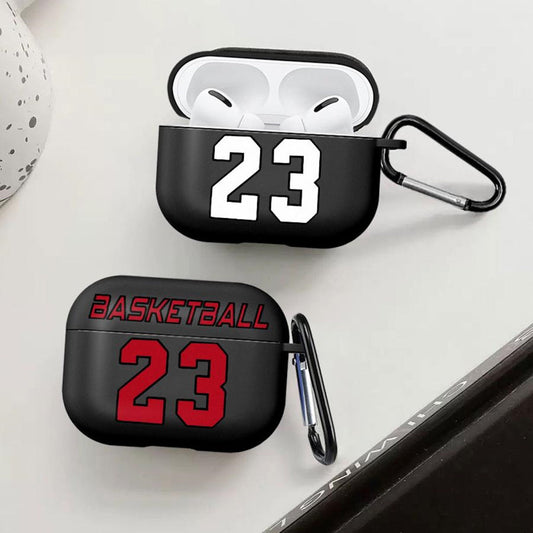 Black AirPod cases with '23' and 'Basketball' text - ChildAngle Basketball AirPods Case for AirPods Pro 3 and earlier devices