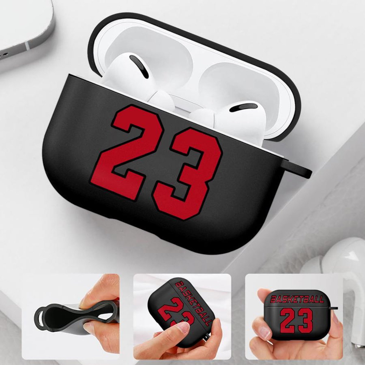 Black case with red number 23 - ChildAngle Basketball AirPods Case for AirPods Pro 3 and earlier devices