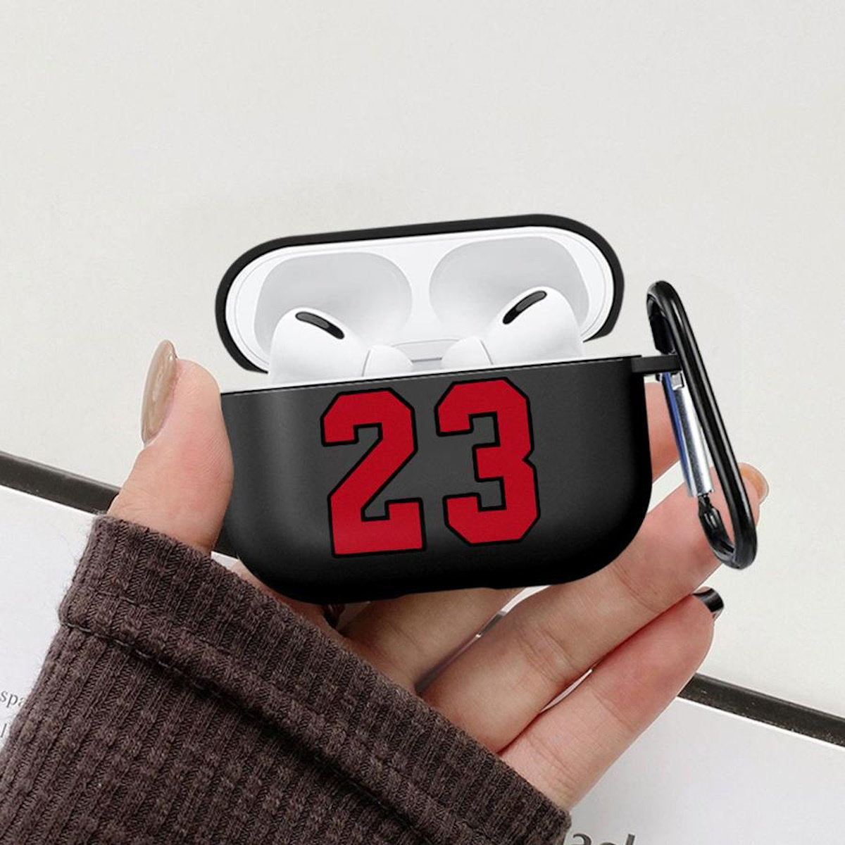 Black AirPods case with red '23' - ChildAngle Basketball AirPods Case for AirPods Pro 3 and earlier devices