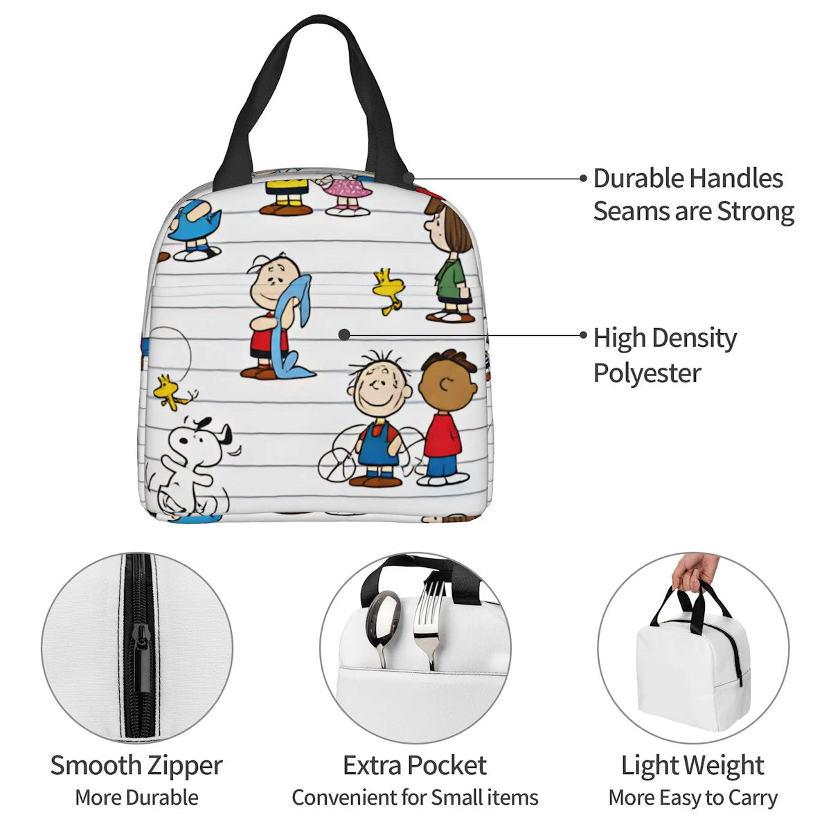 White Snoopy Lunch Bag Tote Large Capacity Lunch Bag - ChildAngle