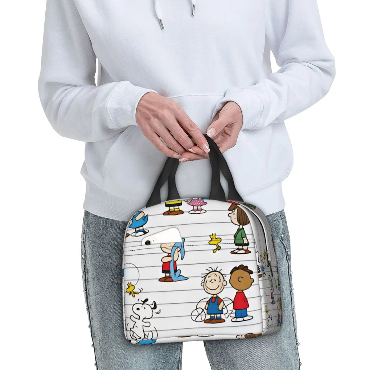White Snoopy Lunch Bag Tote Large Capacity Lunch Bag - ChildAngle
