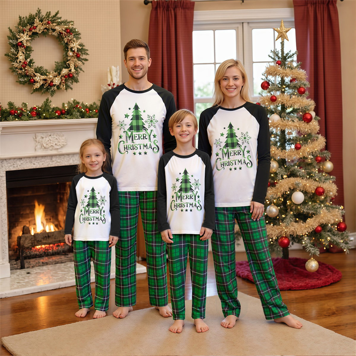 Green Christmas Family Matching Pajama Set Xmas Tree Print PJS for Family Christmas Mommy and Me - ChildAngle