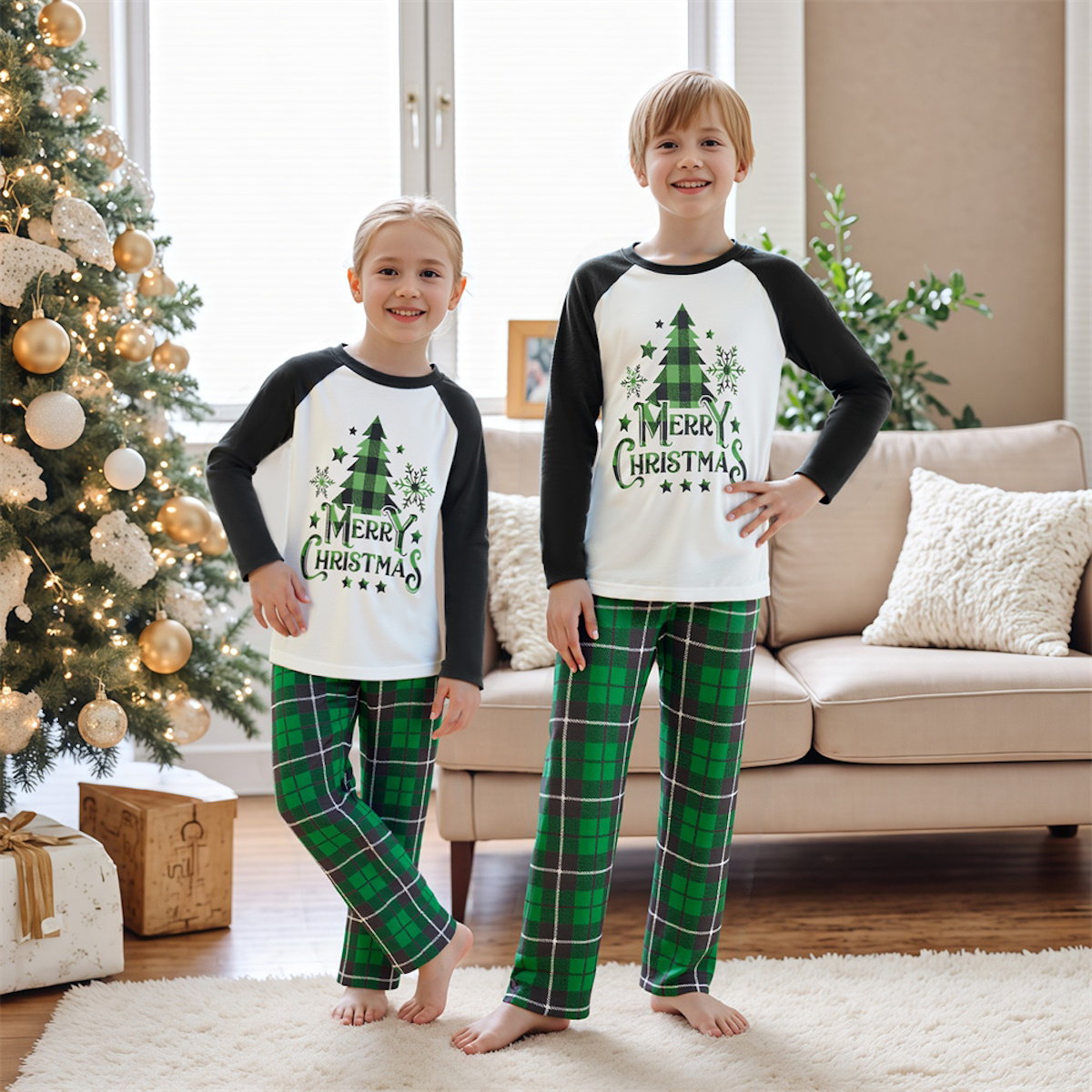 Green Christmas Family Matching Pajama Set Xmas Tree Print PJS for Family Christmas Mommy and Me - ChildAngle