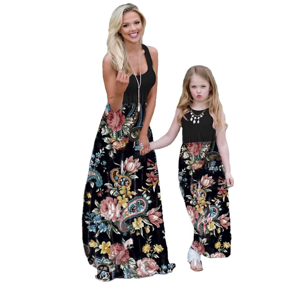 Mommy and Me Matching Dress Floral Tank Top Maxi Dress for Mom and Daughter - ChildAngle