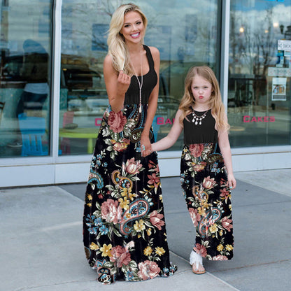 Mommy and Me Matching Dress Floral Tank Top Maxi Dress for Mom and Daughter - ChildAngle