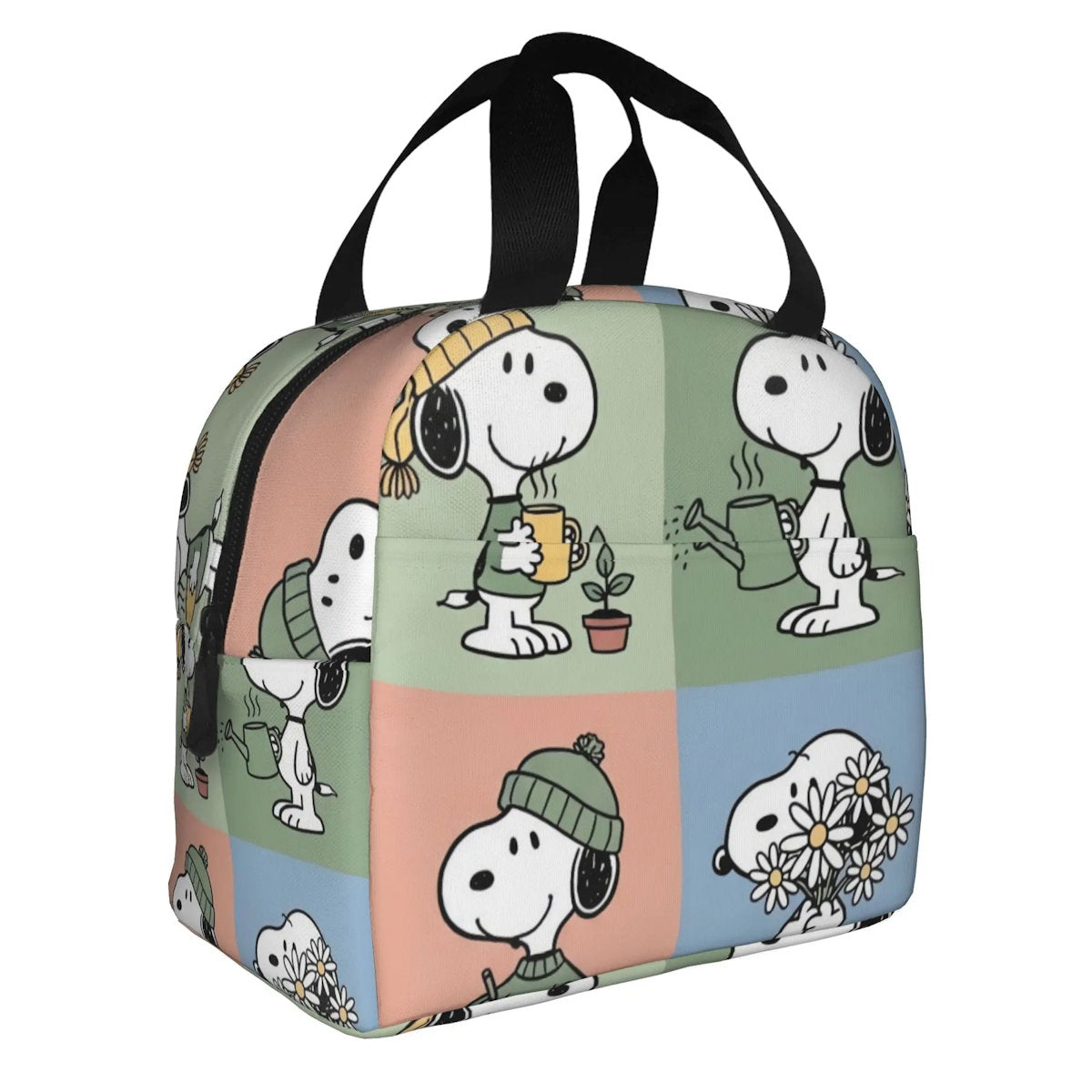 Block Pattern Snoopy Lunch Bag Tote Large Capacity Lunch Bag - ChildAngle