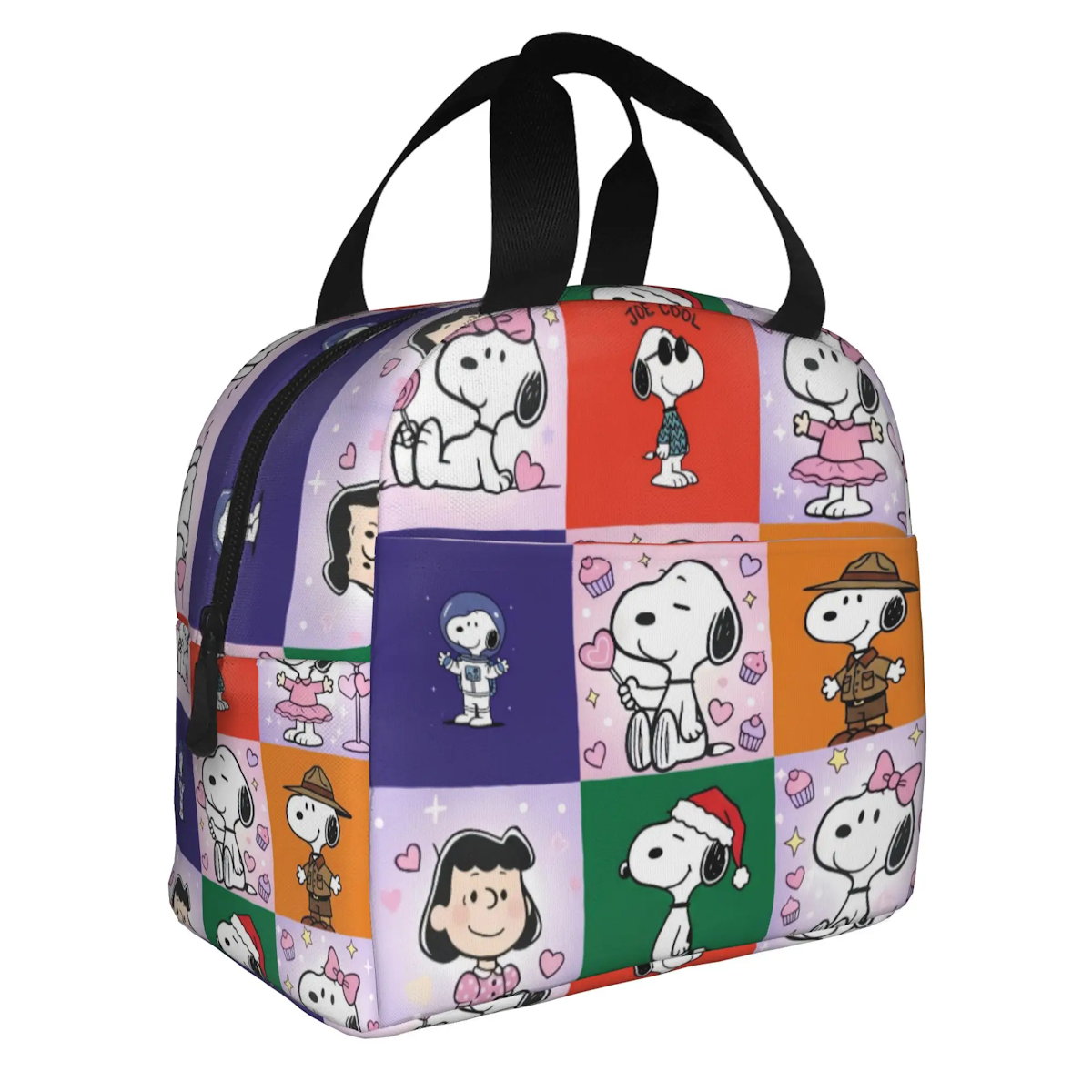 Block Pattern Snoopy Lunch Bag Tote Large Capacity Lunch Bag - ChildAngle