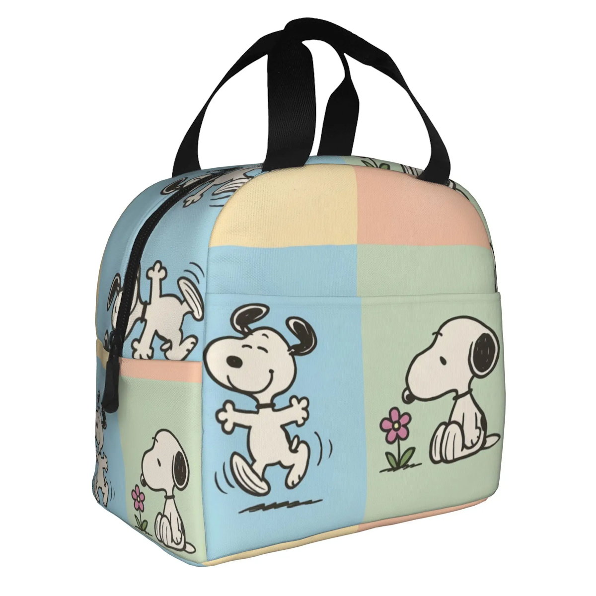 Block Pattern Snoopy Lunch Bag Tote Large Capacity Lunch Bag - ChildAngle