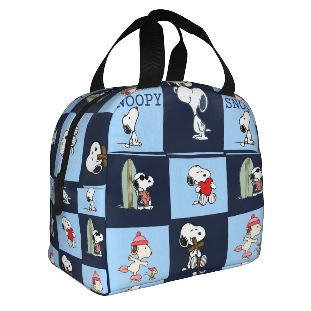 Block Pattern Snoopy Lunch Bag Tote Large Capacity Lunch Bag - ChildAngle