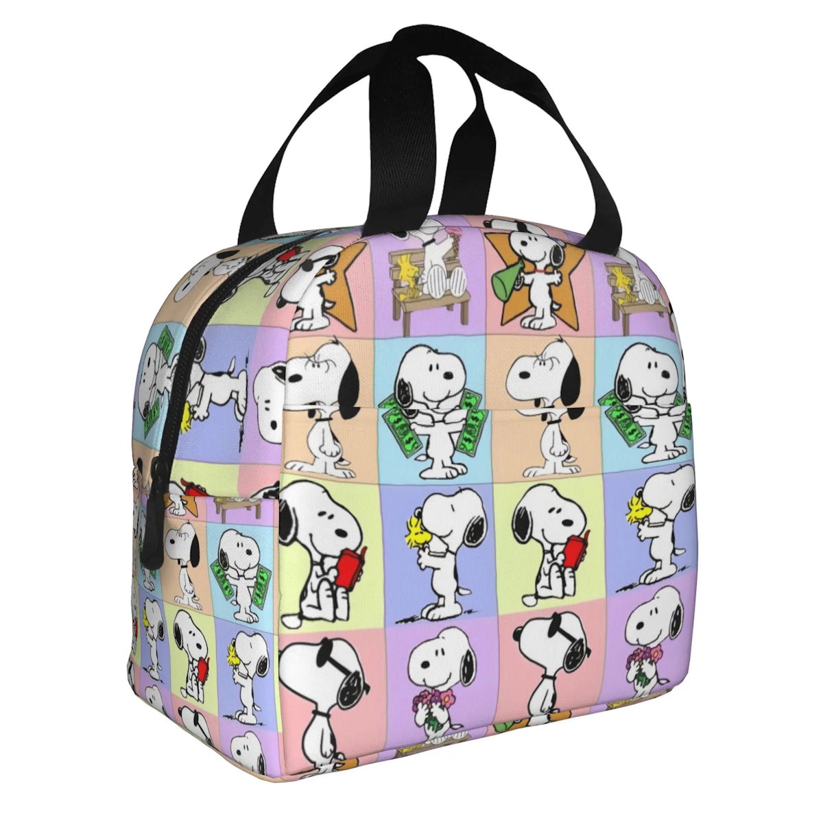 Block Pattern Snoopy Lunch Bag Tote Large Capacity Lunch Bag - ChildAngle