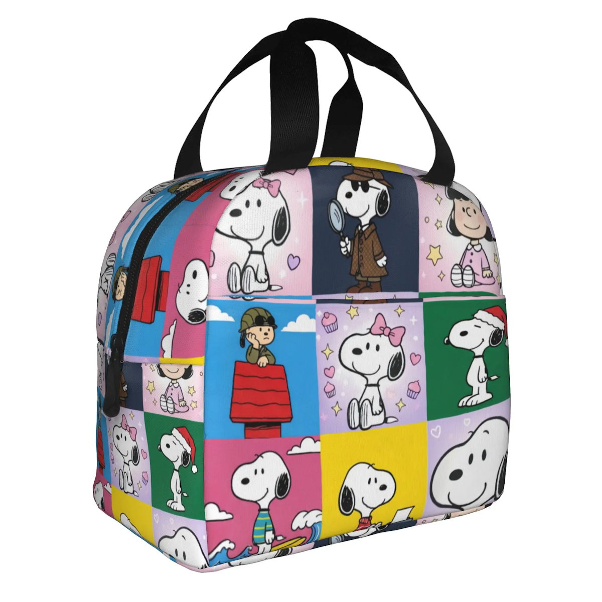 Block Pattern Snoopy Lunch Bag Tote Large Capacity Lunch Bag - ChildAngle