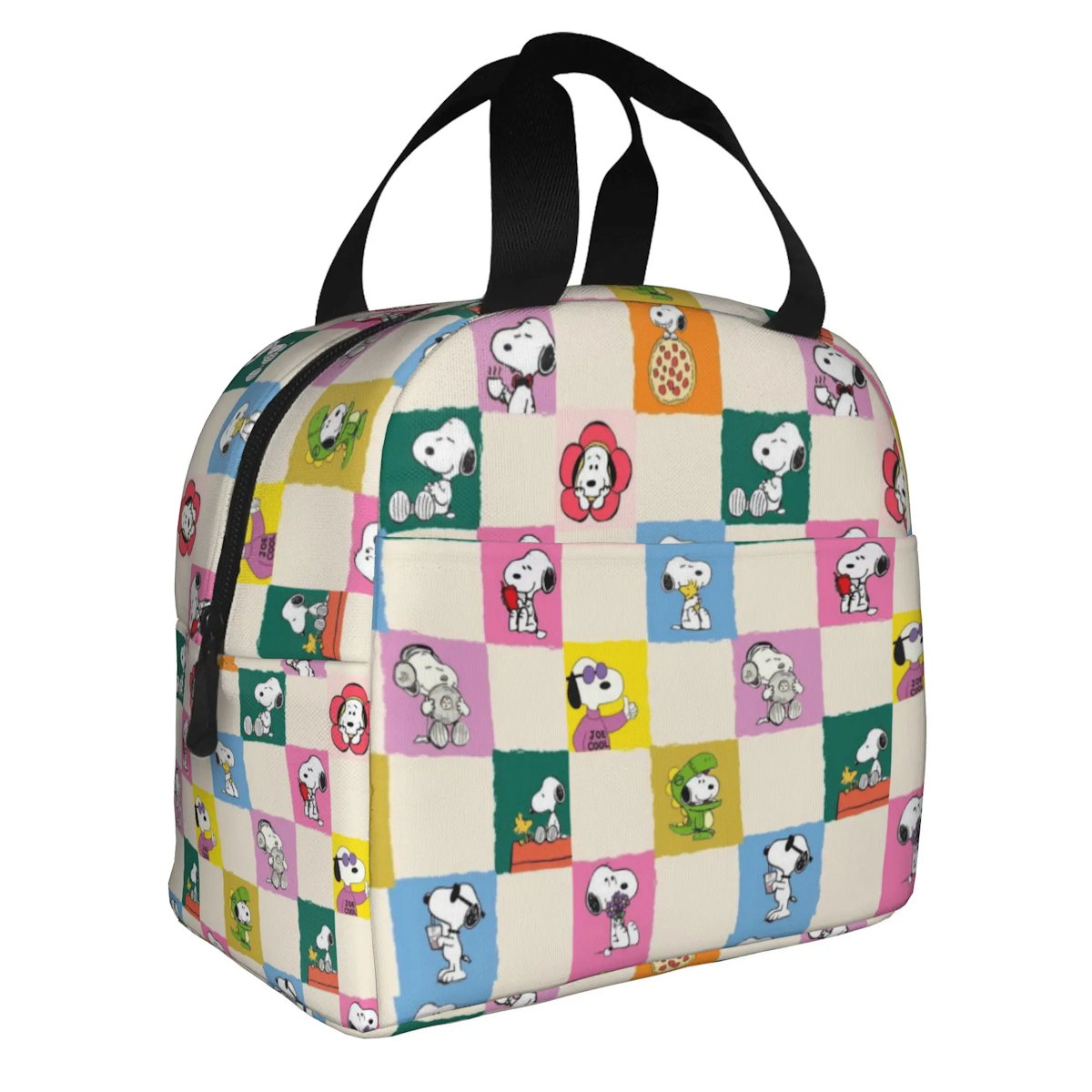 Block Pattern Snoopy Lunch Bag Tote Large Capacity Lunch Bag - ChildAngle