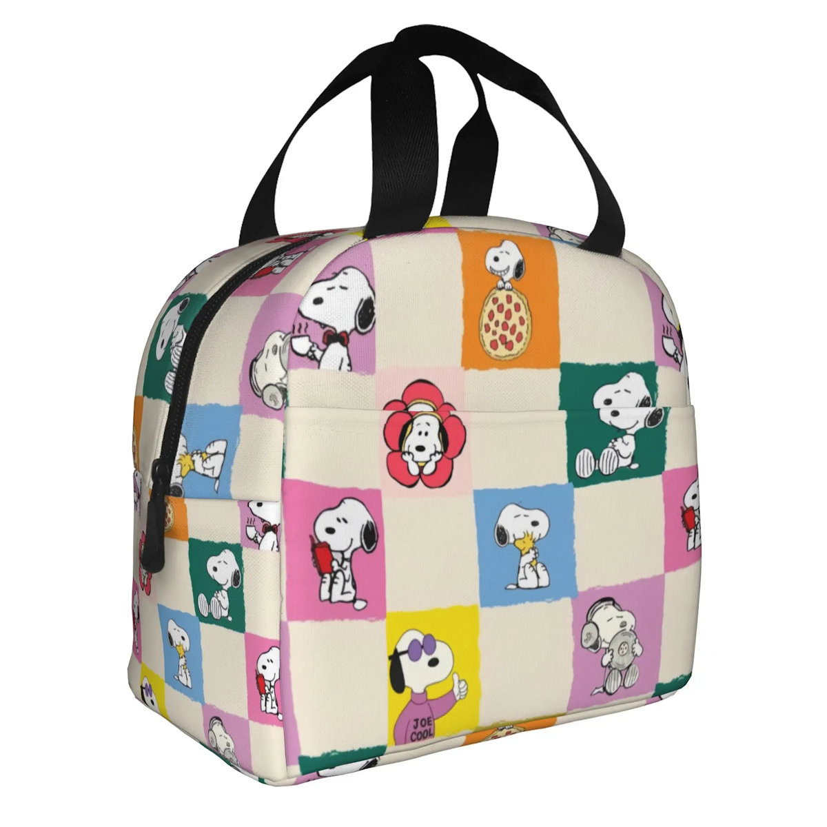 Block Pattern Snoopy Lunch Bag Tote Large Capacity Lunch Bag - ChildAngle