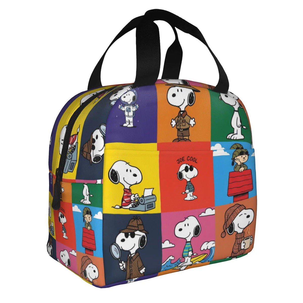 Block Pattern Snoopy Lunch Bag Tote Large Capacity Lunch Bag - ChildAngle