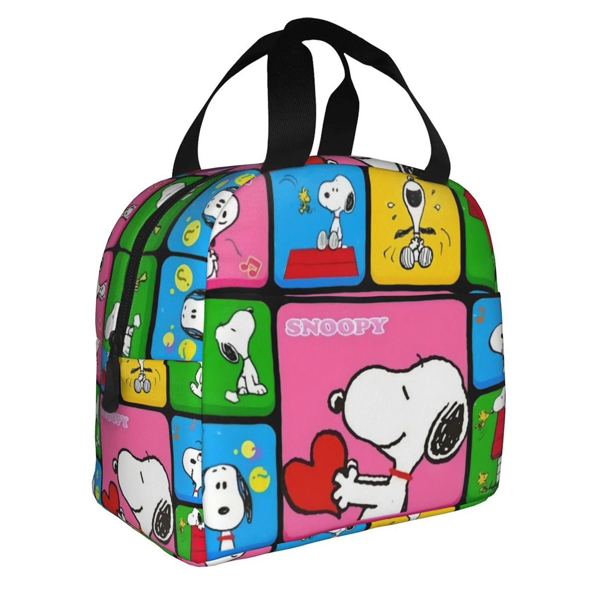 Block Pattern Snoopy Lunch Bag Tote Large Capacity Lunch Bag - ChildAngle