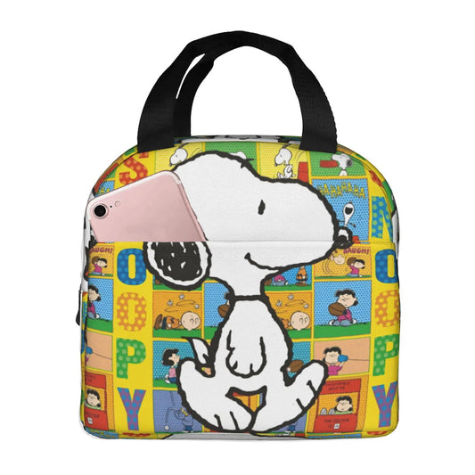 Block Pattern Snoopy Lunch Bag Tote Large Capacity Lunch Bag - ChildAngle