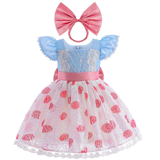 Girls Princess Dress Bo Peep Costume Party Dress with Headband - ChildAngle