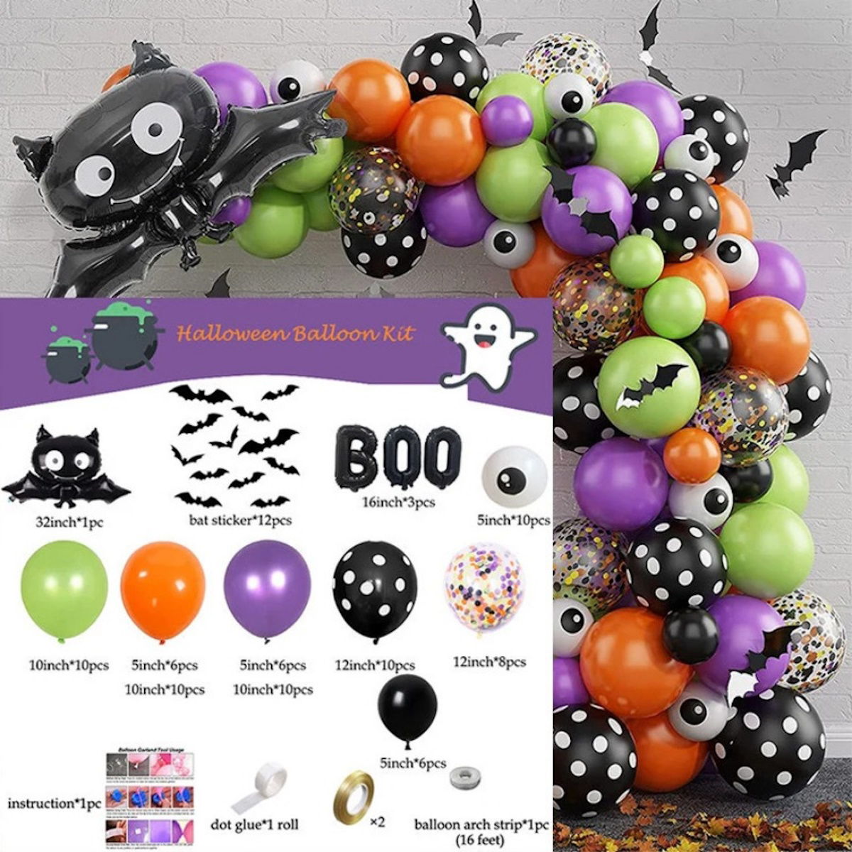 Halloween Decoration Bat Foil Balloons BOO Balloons Garland - ChildAngle
