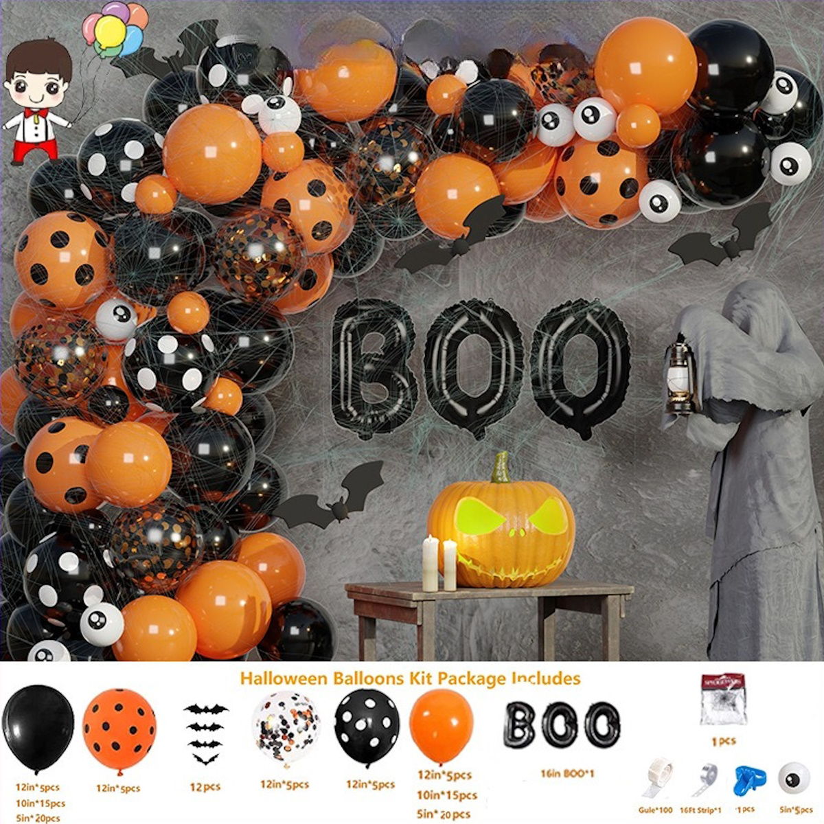 Halloween Decoration Spider Foil Balloons BOO Balloons Garland - ChildAngle